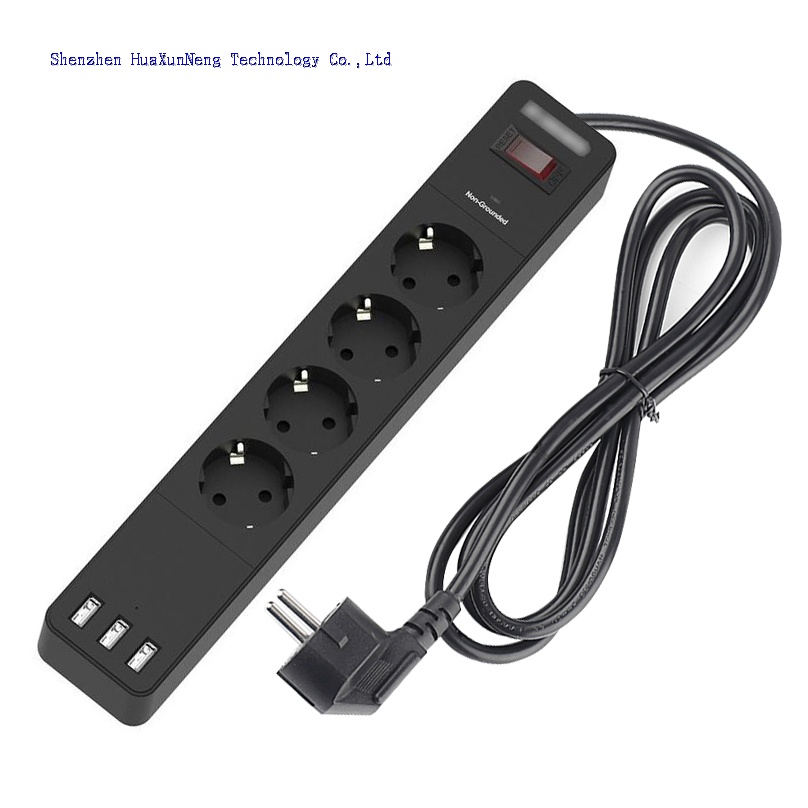 EU Plug Socket Surge Protection Desktop Electrical Socket 16A 250V 4 EU Power Outlets 3USB Ports woth Switch 1.8m Extesnion Cord