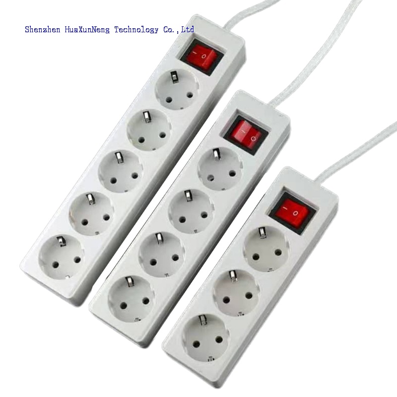 EU Standard German Type Power Strip 3/4/5 Sockets in Row Flat Adapter Light Switch with Surge Protector Extension Cable