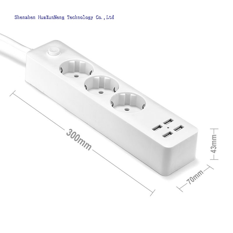 EU Power Strip Portable EU Schuko type Sockets 1.5/1.8m Cable Multiple Electric Extension Socket With 4 USB Port Fast Charging